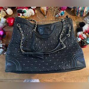 Tory Burch Black Quilted Shoulder Bag with Chain Straps